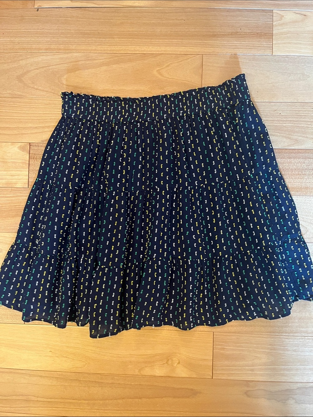LOFT Navy Mini Skirt with Yellow & Green Dot Motif